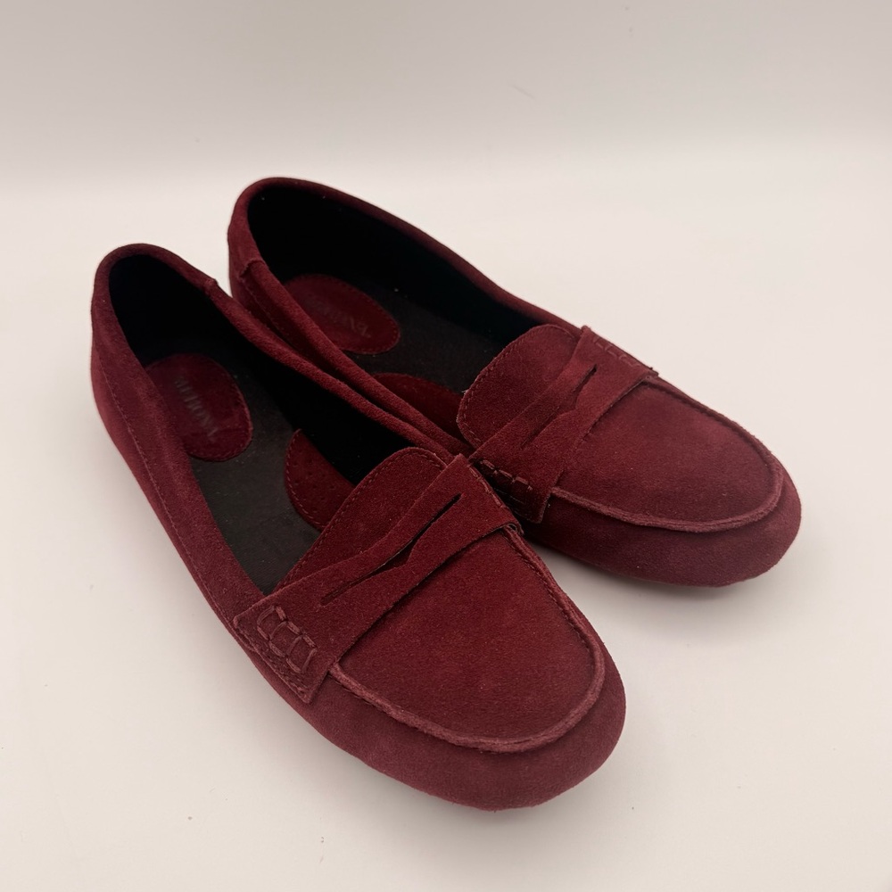 Merona Burgundy Suede Classic Suede Penny Loafers Slip On Flats Women’s Size 7.5